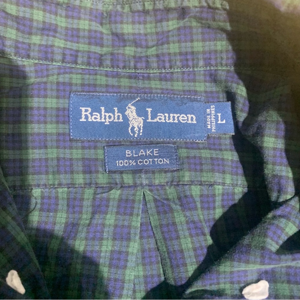 Polo Ralph Lauren Blake Plaid Mens Large Button Down Long Sleeve Cotton Green/Pu - Picture 6 of 9